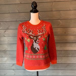 Ugly Christmas sweater reindeer & ornaments sz med